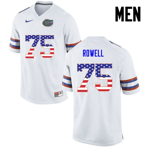 Florida Gators Men #75 Tanner Rowell College Football Jersey USA Flag Fashion White